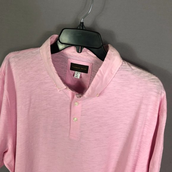 Thomas Dean Mens Short Sleeve Woven Polo Shirt in Pink Size XL - Picture 4 of 11